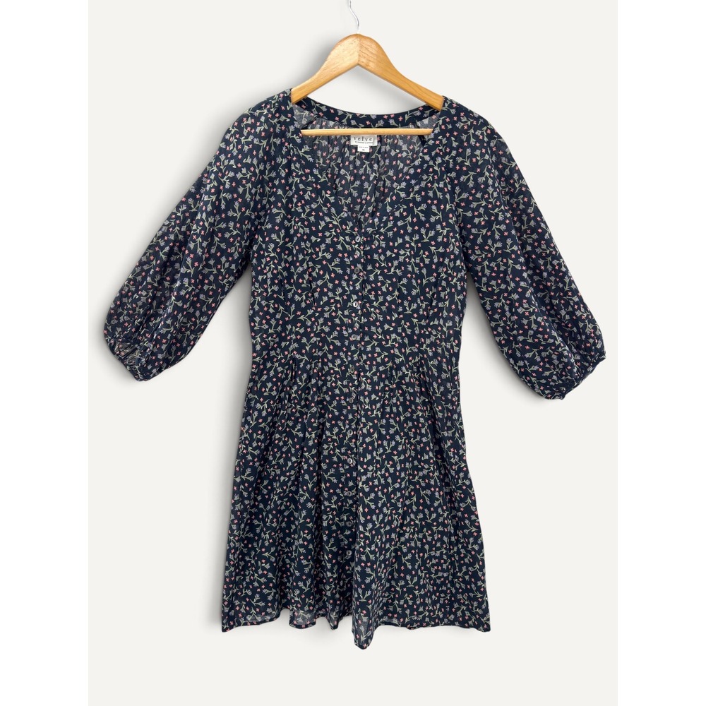 Velvet by Graham & Spencer XS Floral Cotton Button Front Mini Dress Cottagecore